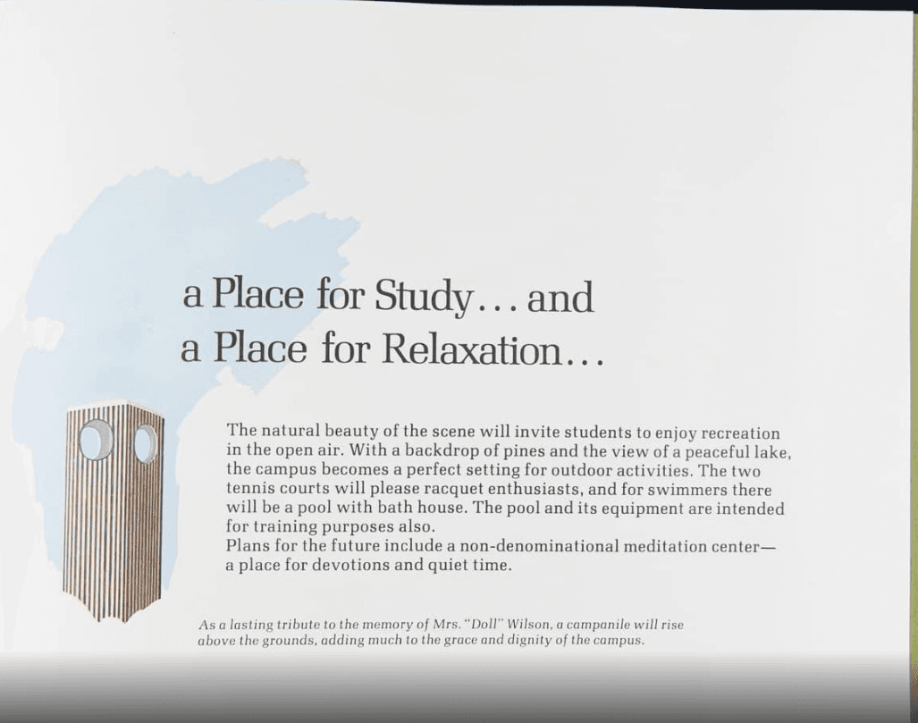 Archival Holiday Inn University brochure page describing the campus grounds