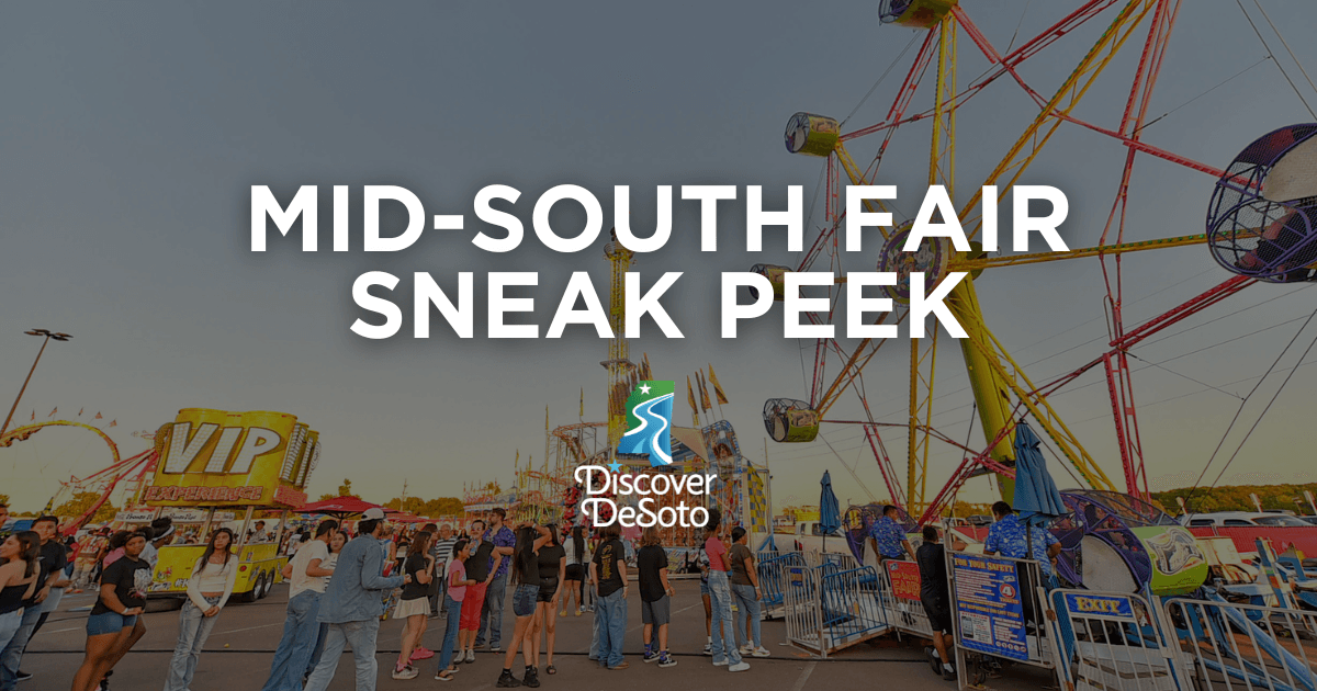 A photo of fair ambiance with the text "Mid-South Fair sneak peek" and Discover DeSoto's logo
