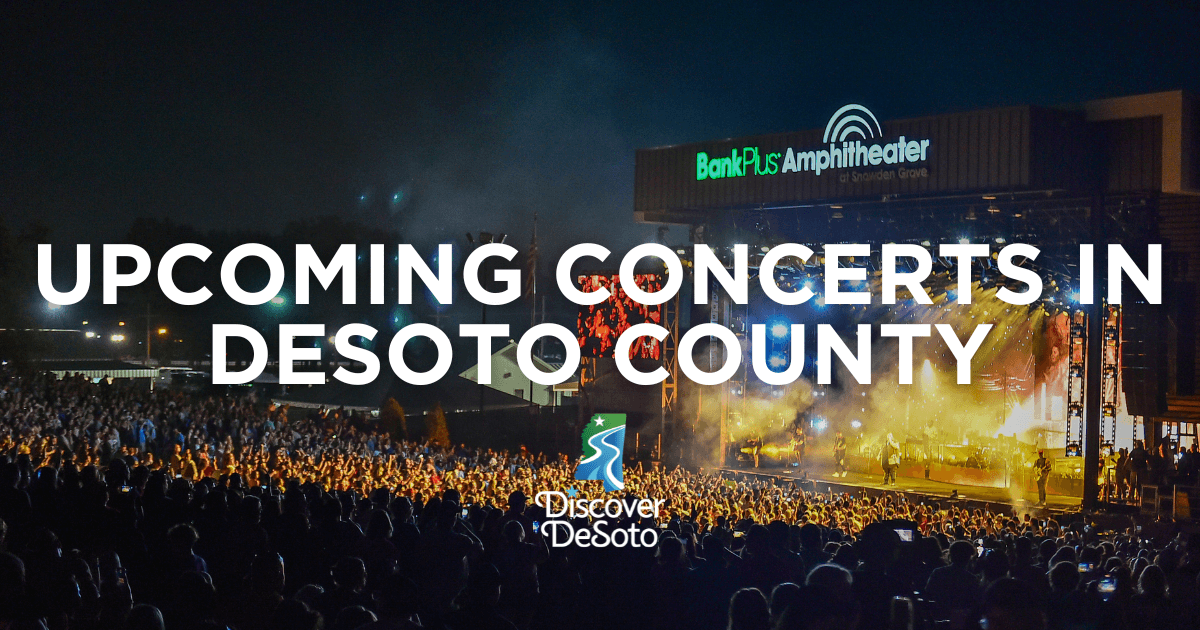 Upcoming concerts in DeSoto County with the BankPlus Amp in the background
